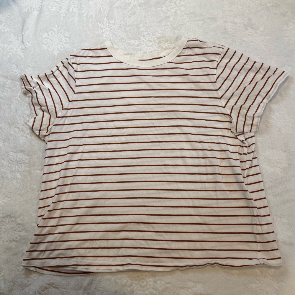 Old Navy White and Brown Striped Short Sleeve Tee